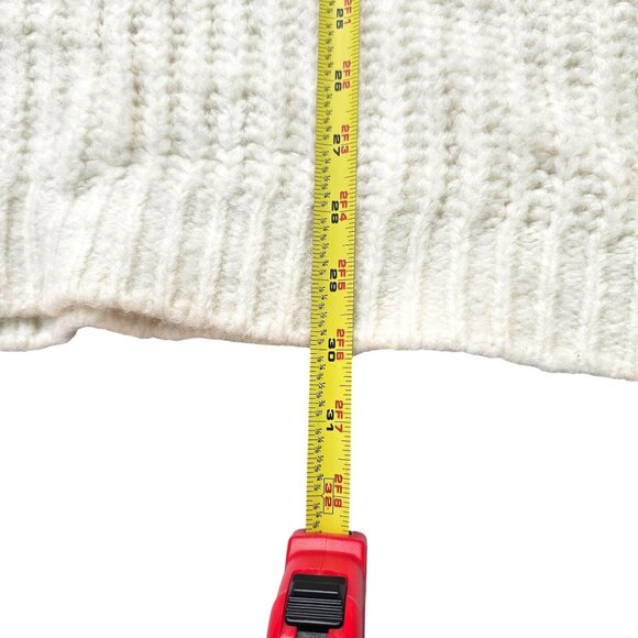 Free People Medium Blue Bell V-Neck Pullover Sweater Oversize Slouchy Ivory Cozy - Picture 13 of 14